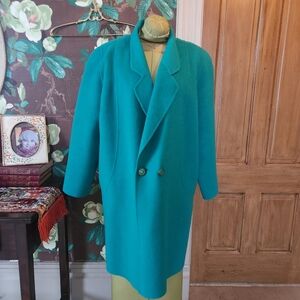 Vintage Teal Felted Coat | Classic Tailored Silhouette | Mid-Century Style